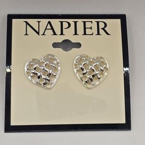 New Napier Silver Tone J'adore Heart Love Stud Earrings